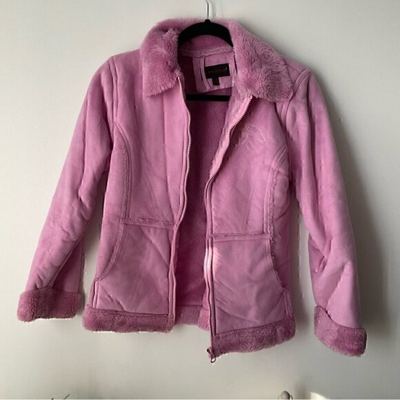 Alpinetek Girls Faux suede pink jacket with faux fur lining - Picture 1 of 8